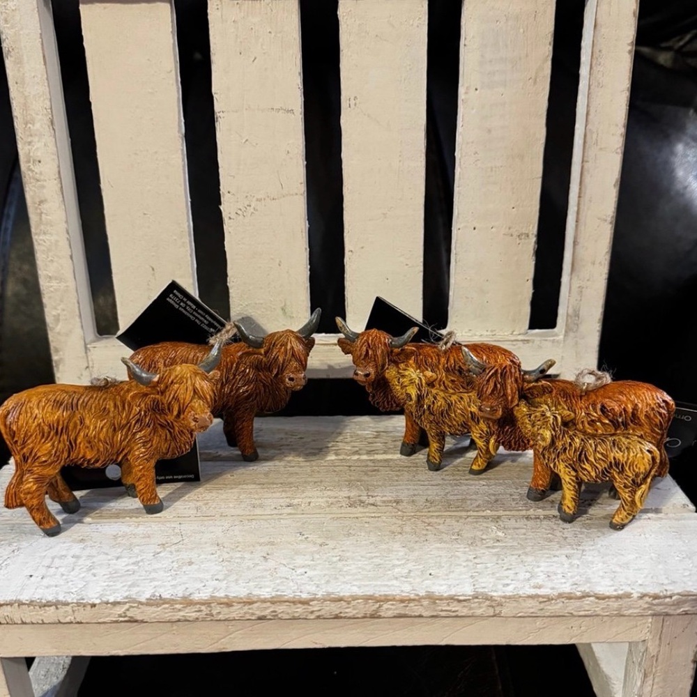 Rustic Highland Cow ornaments  Set